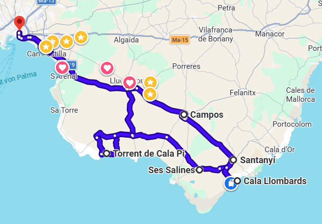 Palma · Cala Pi · Ses Salines · Santanyí · Cala Llombards · Campos